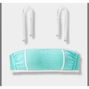 Kona Sol Terry Textured Olid Bandeau Binding Turquoise Bikini Top Women's XL New